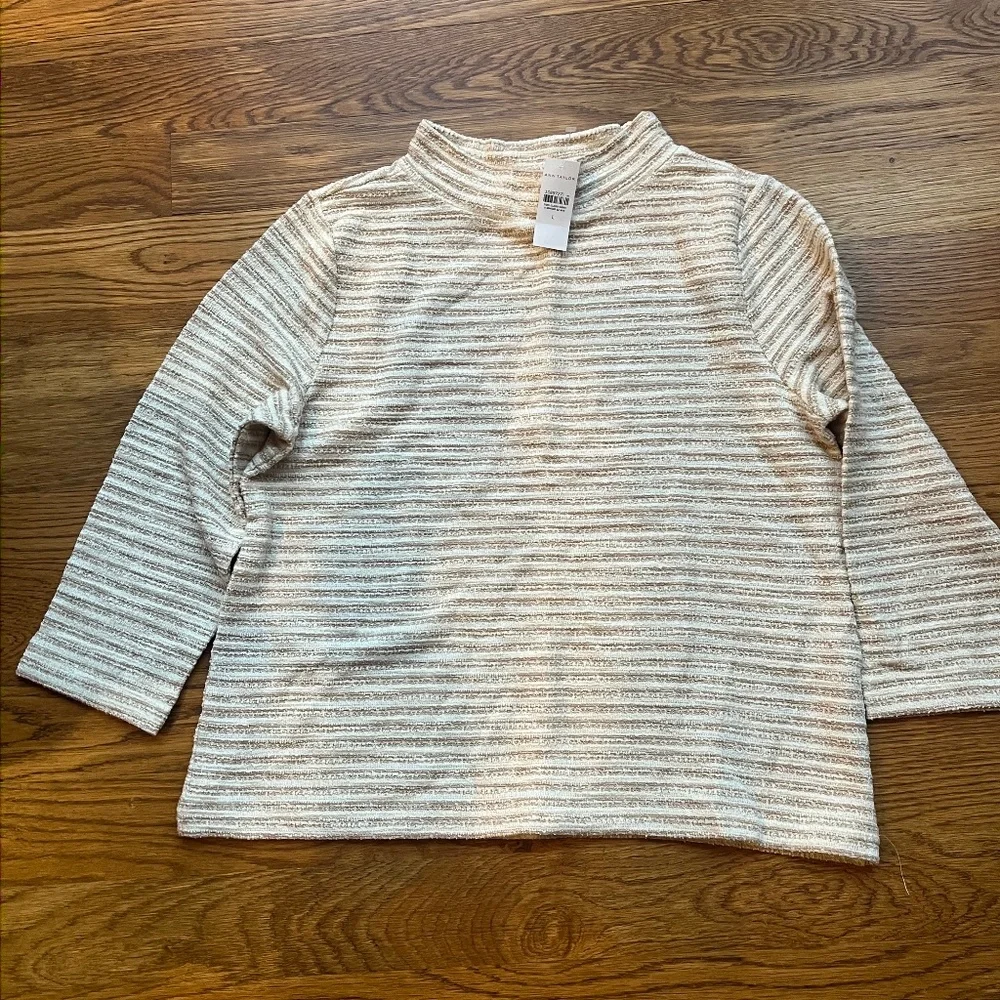 NWT Ann Taylor Tweed Striped Mock Turtleneck Top Women's Size Large - Picture 1 of 4